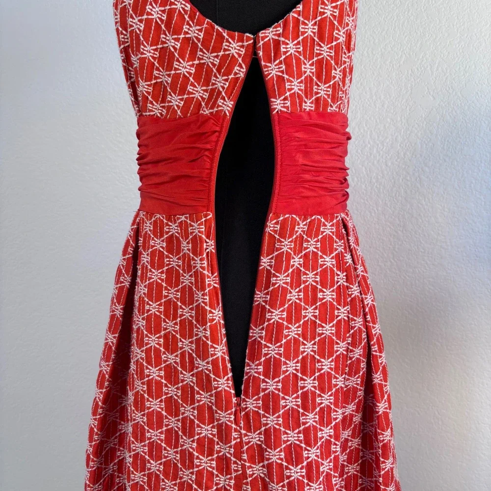 Frock by Tracy Reese Geometric Fit Flare Dress, Size 6 Red White, Y2K Millennial